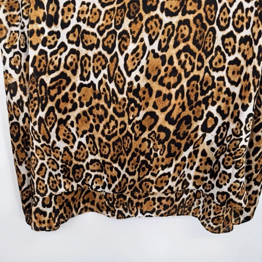 Boston Proper Top Womens 2 Brown Animal Print Mob Wife Satin Polyester - Picture 11 of 16